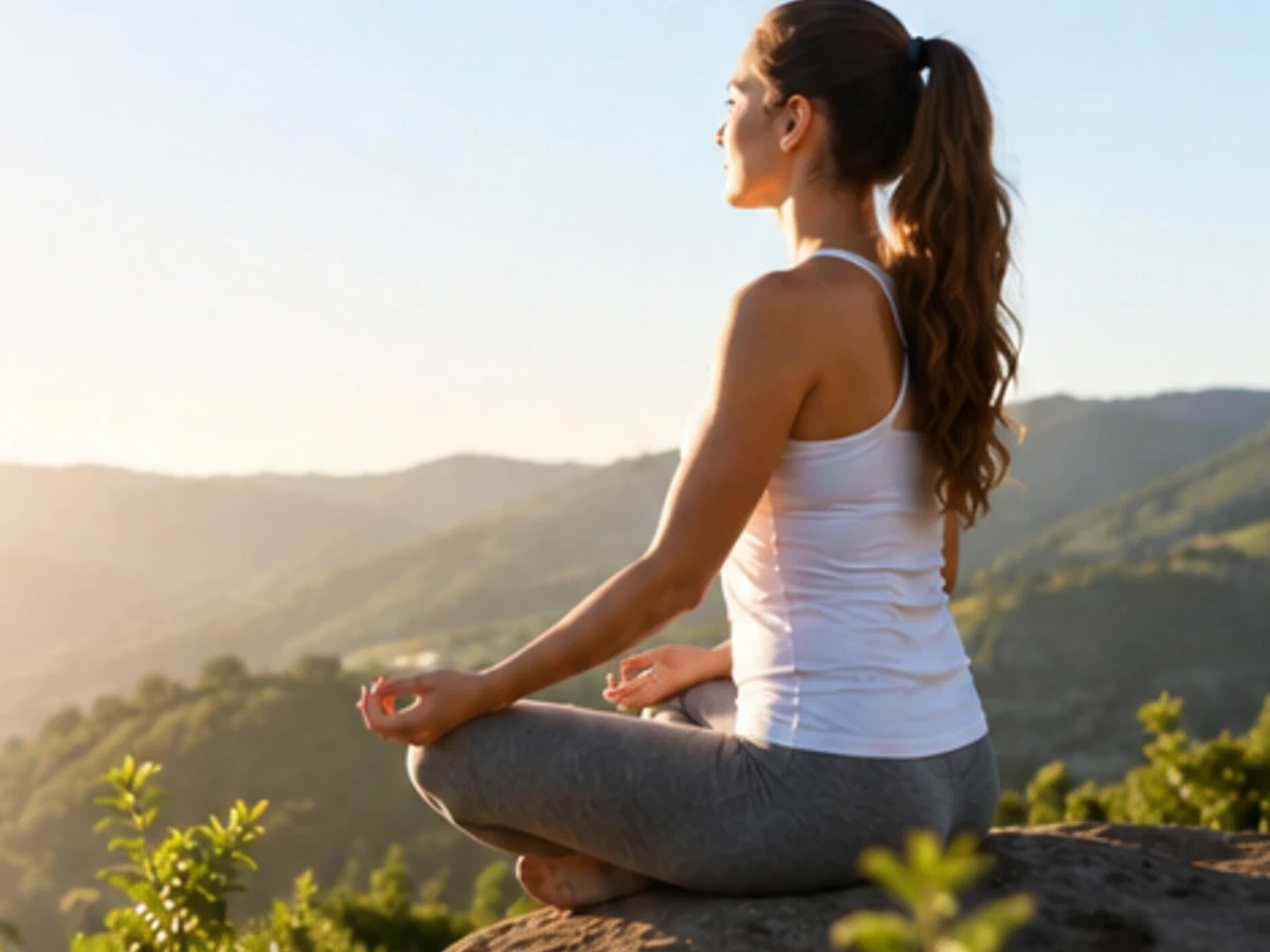 Healthy woman enjoying a calm outdoor wellness routine